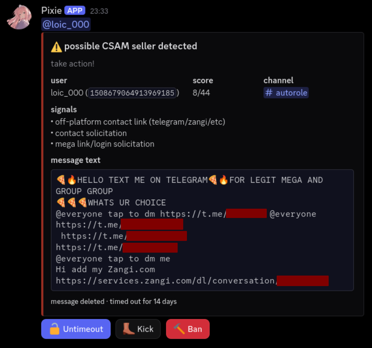 Pixie's CSAM seller alert
